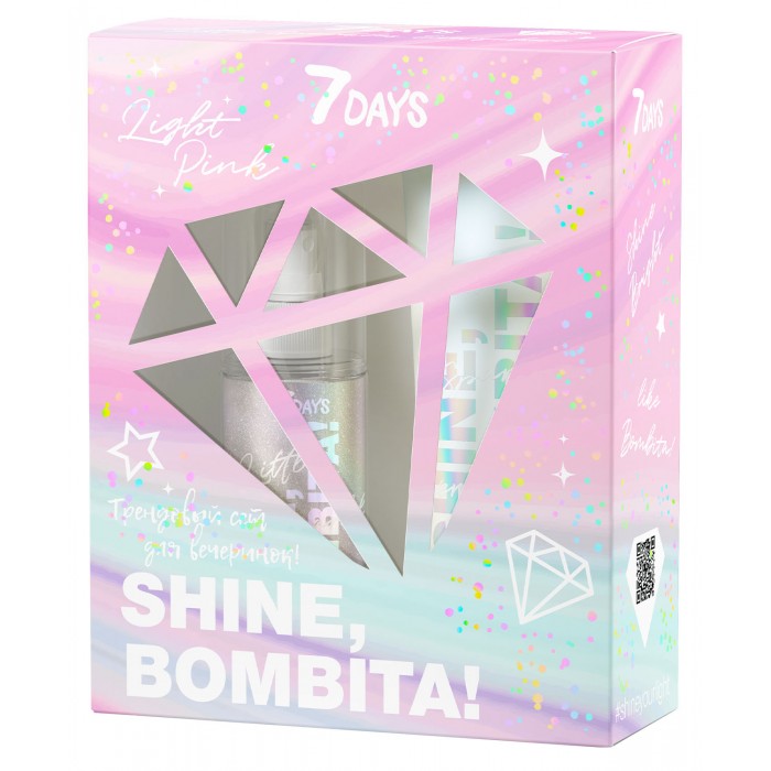 фото 7days подарочный набор shine, bombita! light pink: молочко и мист для тела