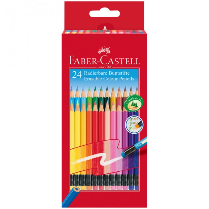 фото Faber-castell карандаши цветные стираемые заточенные 24 цвета