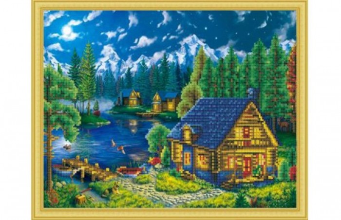 Рыжий кот Алмазная мозаика Лунная ночь 50х40 см