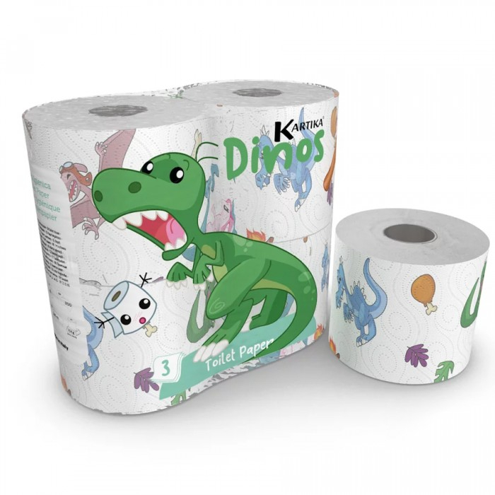 Хозяйственные товары World Cart Туалетная бумага с рисунком Динозавры 3-х слойная 4 шт.