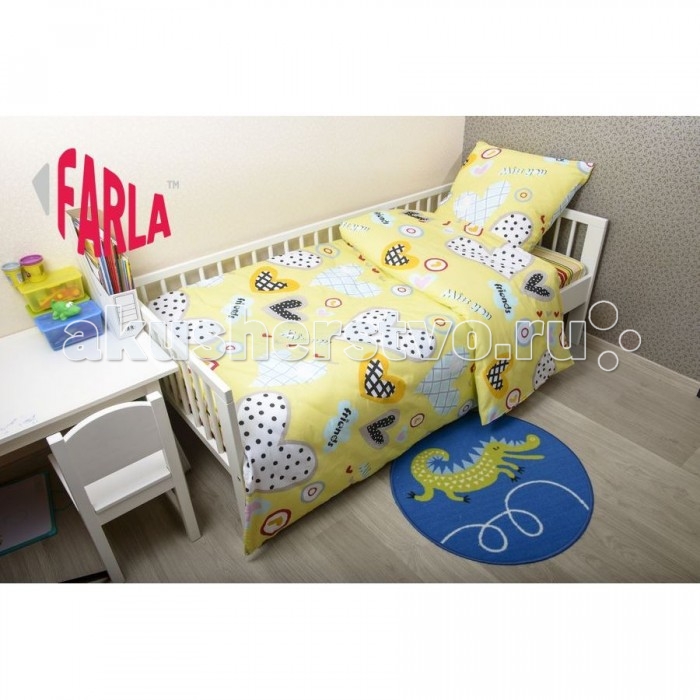 Постельное белье Farla Heart 170х80 (5 предметов)Heart 170х80 (5 предметов) Постельное белье Farla Heart 170х80 (5 предметов)Heart 170х80 (5 предметов)Детский комплект постельного белья Heart (5 предметов) до 10 лет. Комплект идеально подходит к кроваткам IKEA и другим с размером спального места 80 х 170 см. Кроватка Вашего малыша будет неотразимой и очень уютной. Ведь в комплект входит все необходимое для крепкого и безопасного сна малыша. В комплект входит: простыня на резинке 80 х 170 см пододеяльник 150 х 210 см одеяло 150 х 210 см наволочка 40 х 60 см подушка 40 х 60 см Материал - 100% хлопок.<br>