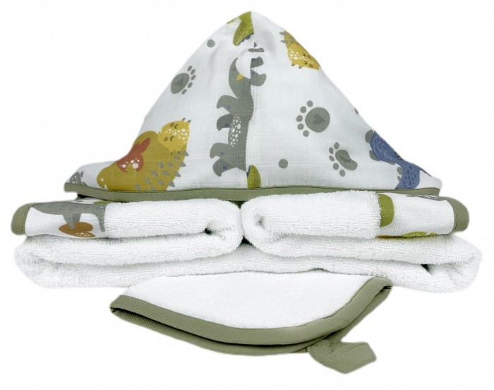 Mom'Story Design Полотенце с капюшоном и полотенце для лица Дино