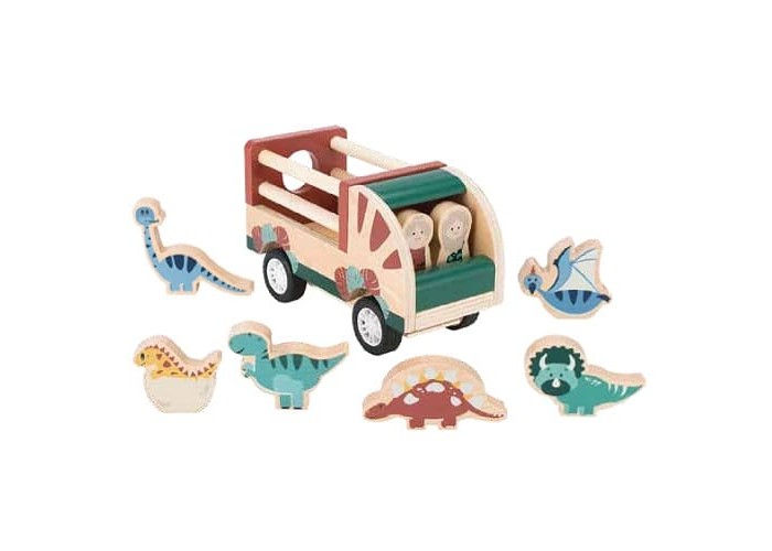 фото Деревянная игрушка magni машинка с динозаврами