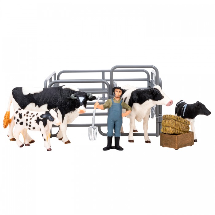 Купить Игровые фигурки, Masai Mara Игрушки фигурки На ферме (фермер, семья коров, ограждение-загон, инвентарь)