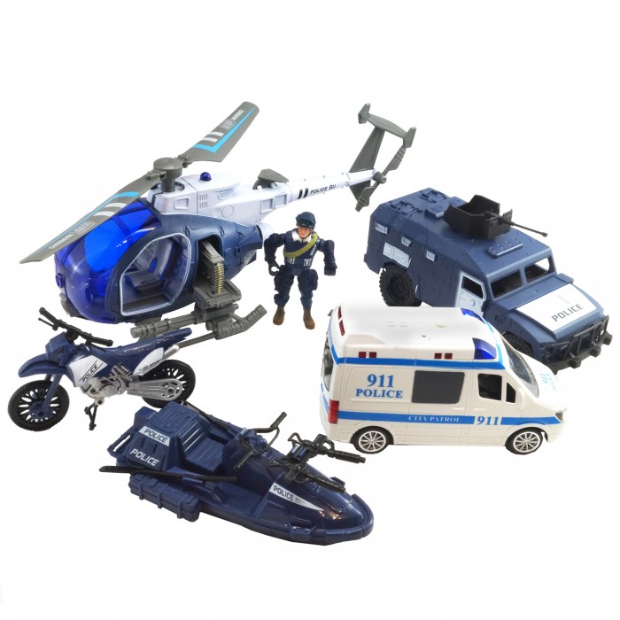Игровые наборы HK Industries Игровой набор Полицейские, машина, грузовик, вертолет, лодка с функцией Try Me