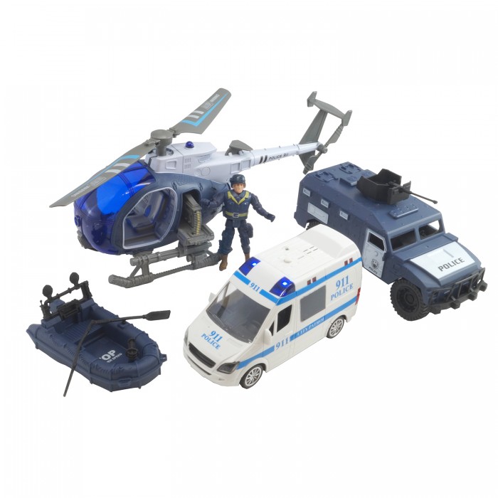 Игровые наборы HK Industries Игровой набор Полицейские, машина, грузовик, вертолет с функцией Try Me