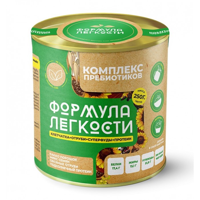 Формула Легкости Комплекс пребиотиков: овсяные отруби, микс семян, подсолнечный протеин, какао порошок