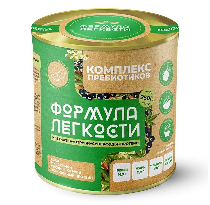Формула Легкости Комплекс пребиотиков: овсяные отруби, микс семян, конопляный протеин, асаи