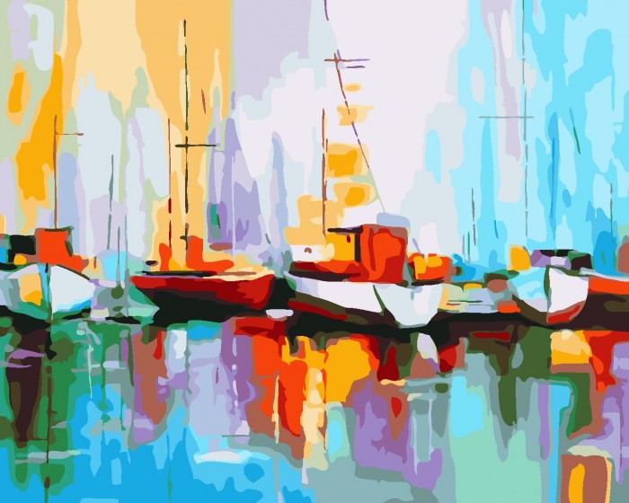 Color Kit Картина по номерам на подрамнике Цветные лодки в порту 50х40 см