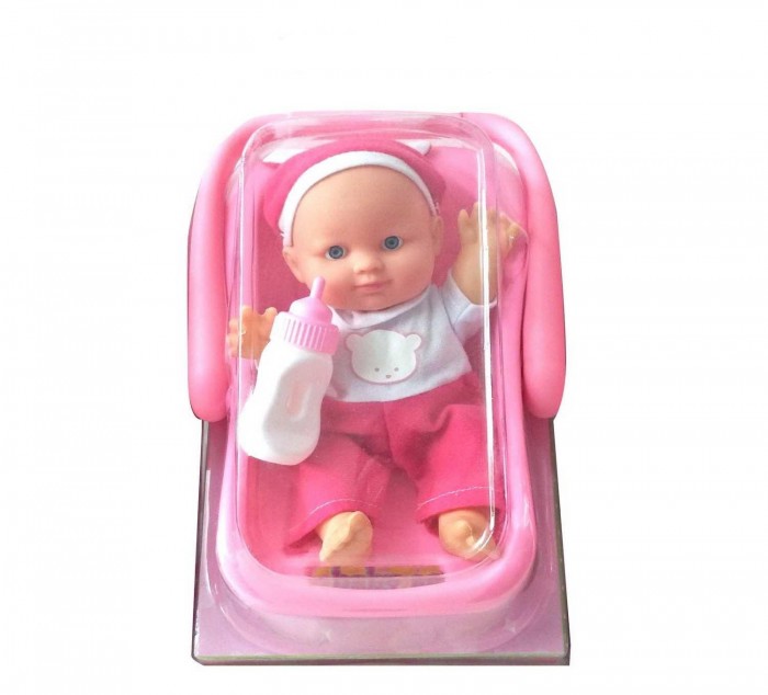 Куклы и одежда для кукол ABtoys Пупс Мой малыш с бутылочкой в переноске, в бело-розовом комбинезончике 23 см