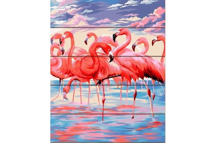 Фламинго Рисование по номерам по дереву Розовое озеро 50x40 см