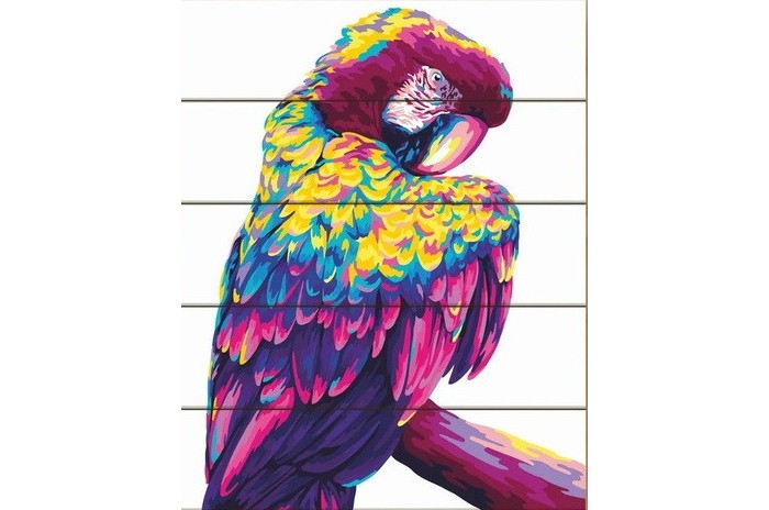 Фламинго Рисование по номерам по дереву Попугай поп-арт 50x40 см