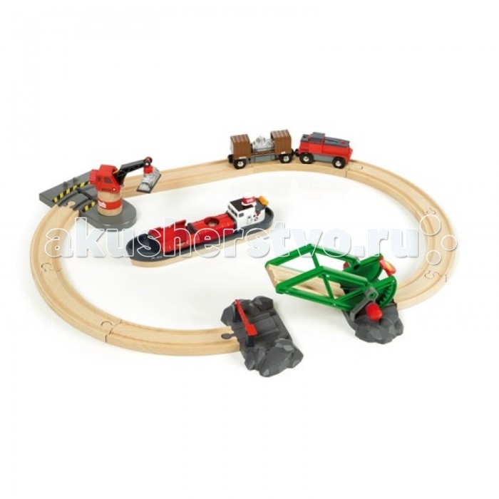 Brio Игровой набор Железная дорога Порт, 16 элементовИгровой набор Железная дорога Порт, 16 элементов Brio Игровой набор Железная дорога Порт, 16 элементовИгровой набор Железная дорога Порт, 16 элементовИгровой набор Железная дорога Порт, 16 элементов. В состав набора деревянной железной дороги входит железнодорожное полотно, порт с портовым краном, грузовой поезд с раскрывающимся грузовым вагоном, паром с двумя секциями для перевозки контейнеров с грузами, грузы и подъёмный мост, позволяющий проплывать кораблям под рельсами деревянной железной дороги. Портовый кран вращается на 360 градусов и, с помощью магнитного держателя, может загружать/разгружать грузы в грузовые вагоны железной дороги и в раскрывающиеся грузовые секции сухогруза. Размер площадки 51 х 60 см Батарейки в комплект не входят. Батарейки 1 шт. тип АА в поезд.<br>