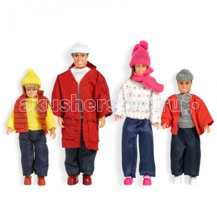 Lundby Куклы для домика Смоланд Cемья зимойКуклы для домика Смоланд Cемья зимой Lundby Куклы для домика Смоланд Cемья зимойКуклы для домика Смоланд Cемья зимойКуклы для домика Смоланд Cемья зимой. Все аксессуары, мебель и куклы к домам Lundby выполнены в масштабе 1:18. Размер взрослых - 11 см, детей - 9 см. В набор входят четыре куклы - папа, мама, сын и дочь. Они могут двигать ручками, ножками и головой. Кукол можно посадить, так как ножки сгибаются в коленях. Все куклы могут взять друг друга за руки. Одежда снимается. Куклы для домика Семья Lundby: кукольная семья: папа, мама, сын, дочь; размер взрослых - 11 см, детей - 9 см; у кукол двигаются ручки, ножки, голова; кукол можно посадить, т к ножки сгибаются в коленях; все куклы могут взять друг друга за руки; все элементы набора выполнены в масштабе 1:18.<br>