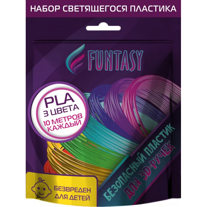 фото Funtasy набор светящегося pla-пластика для 3d-ручек 3 цвета по 10 м