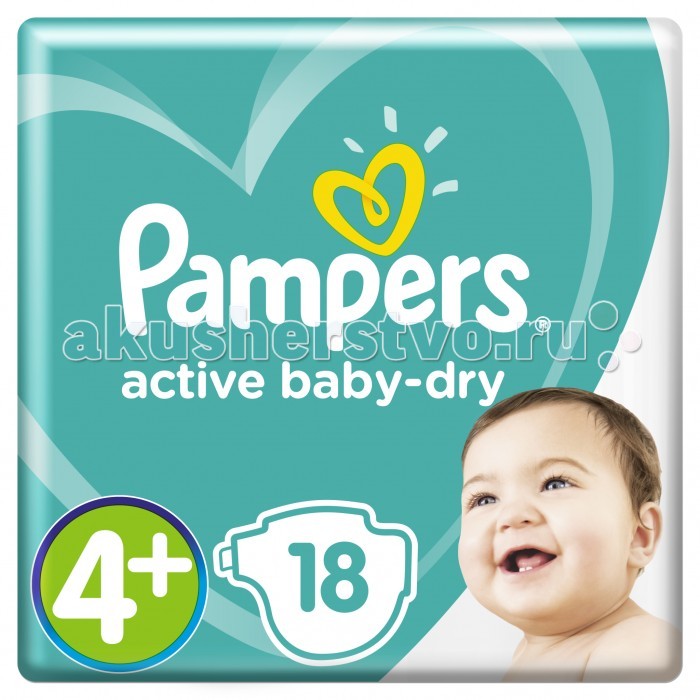 Подгузники Pampers Подгузники Active Baby Dry р.4+ (9-16 кг) 18 шт. подгузники детские pampers подгузники active baby dry 9 16 кг 4 размер 120 шт