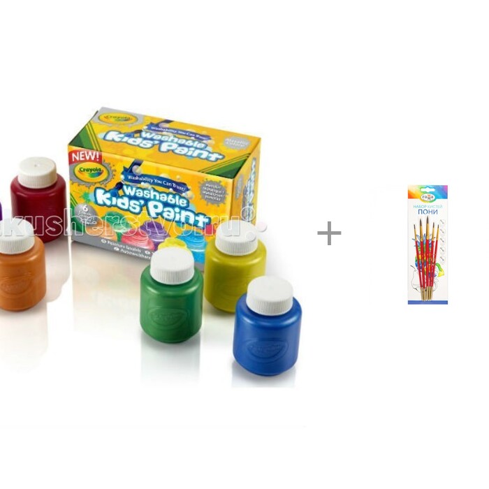 фото Crayola краски с металлическим эффектом 6 цветов и кисти гамма пони круглые №1 2 3 4 5