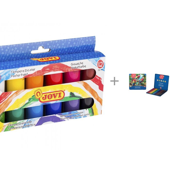 фото Jovi гуашь 12 цветов и цветные карандаши шестигранные artberry premium 24 цвета