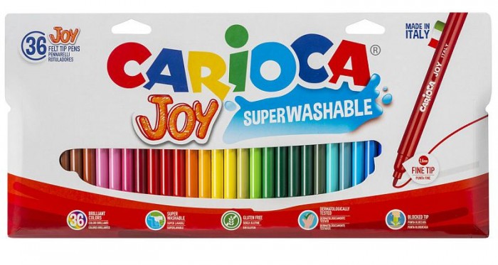 

Фломастеры Carioca Набор фломастеров Joy 36 цветов в картонной коробке с европодвесом, Набор фломастеров Joy 36 цветов в картонной коробке с европодвесом