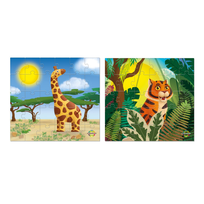 фото Кувырком магнитные двусторонние пазлы жираф и тигр (30 деталей)