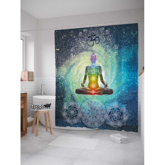 

JoyArty Штора-занавеска для ванной из сатена с крючками Медитация 200х180 см, Штора-занавеска для ванной из сатена с крючками Медитация 200х180 см