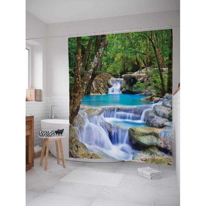 

JoyArty Штора занавеска из сатена с крючками Волшебное течение 200х180 см, Штора занавеска из сатена с крючками Волшебное течение 200х180 см