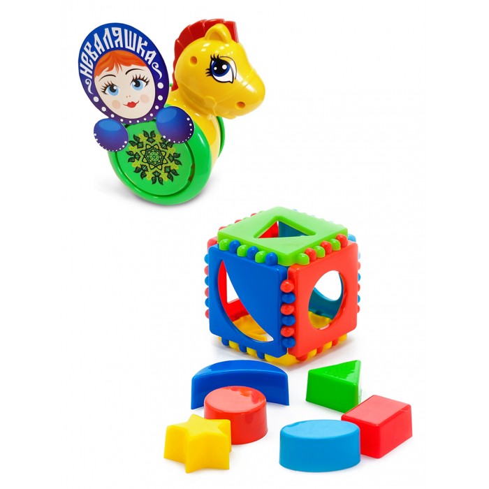 фото Развивающая игрушка тебе-игрушка каталка-неваляшка конь № 1 + игрушка кубик логический малый