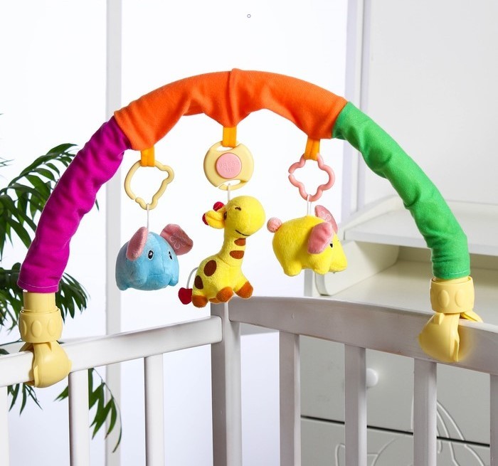 Крошка Я Дуга игровая музыкальная на коляску и кроватку Слоники 3 игрушки