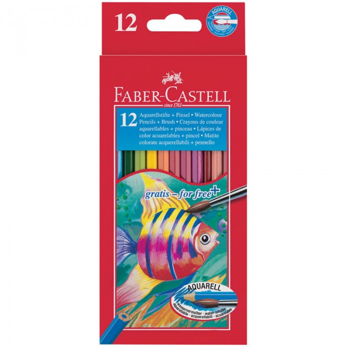 фото Faber-castell карандаши акварельные с кистью 12 цветов