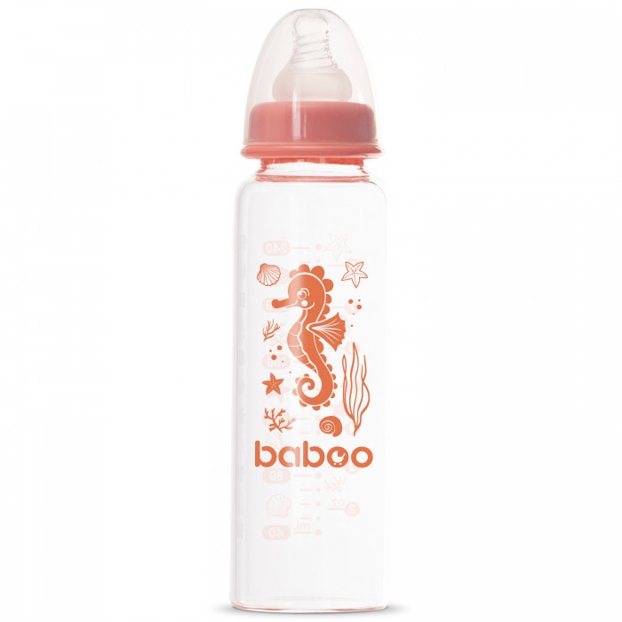 Бутылочка Baboo стеклянная с соской Sea life с 3 мес. 240 мл