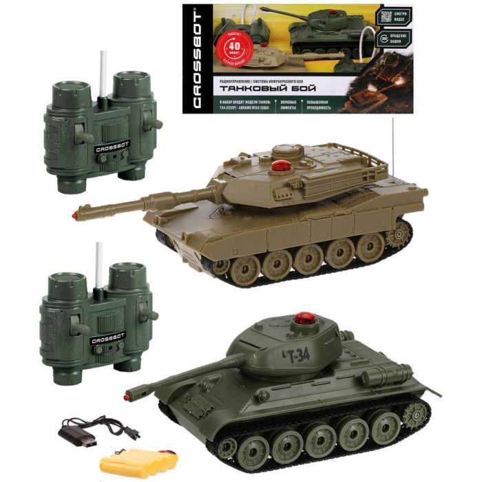 Радиоуправляемые игрушки Crossbot Танковый бой Т34 - Abrams M1A2 на радиоуправлении