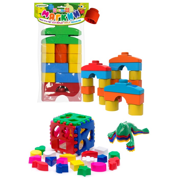 Развивающая игрушка Тебе-Игрушка Кубик логический большой +Мягкий конструктор для малышей Кнопик 14 деталей+Команда Ква № 1