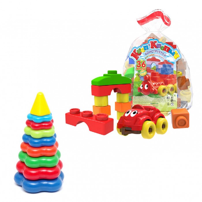 Развивающие игрушки Тебе-Игрушка Конструктор Кноп-Кнопыч 36 деталей + Пирамида детская большая
