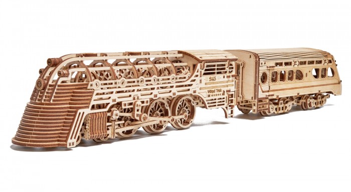 фото Wood trick механическая деревянная сборная модель поезд атлантический экспресс