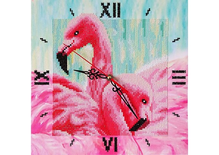 Color Kit Алмазная мозаика часы Грациозные фламинго 30х30 см 7303015 - фото 1