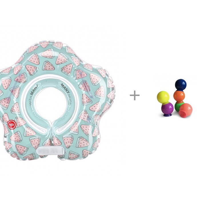 Круг для купания Happy Baby Aquafun Watermelon и Набор ПВХ-игрушек для ванной IQ-Bubbles