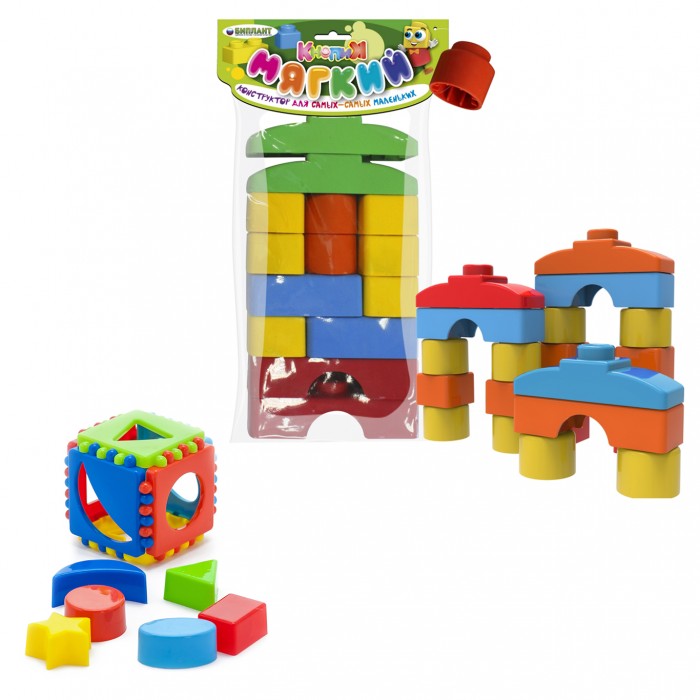 Развивающие игрушки Тебе-Игрушка Набор Игрушка Кубик логический малый + Мягкий конструктор для малышей кноп