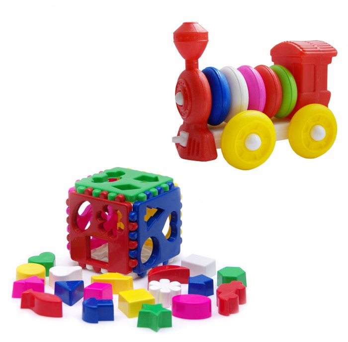 Развивающая игрушка Тебе-Игрушка Набор Игрушка Кубик логический большой + Конструктор-каталка Паровозик