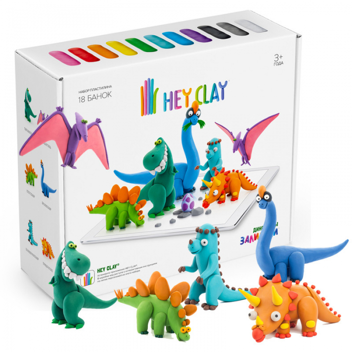 Hey Clay Набор подарочный для лепки Залипаки Динозавры (6 игрушек) Набор подарочный для лепки Залипаки Динозавры (6 игрушек) - фото 1