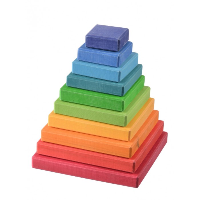 фото Деревянная игрушка букарашка пирамида радужная квадратная