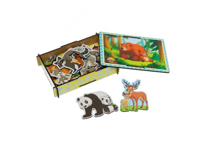 Деревянные игрушки Ань-Янь Пазл в коробочке Мама и малыш цветной 14 пар