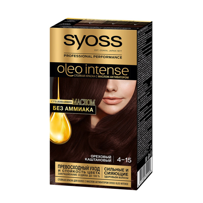 фото Syoss oleo intense краска для волос 4-15 ореховый каштановый