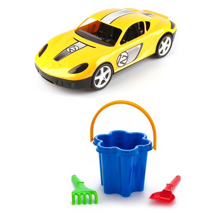 фото Тебе-игрушка набор летний детский автомобиль молния + песочный набор цветок 40-0014+40-0078