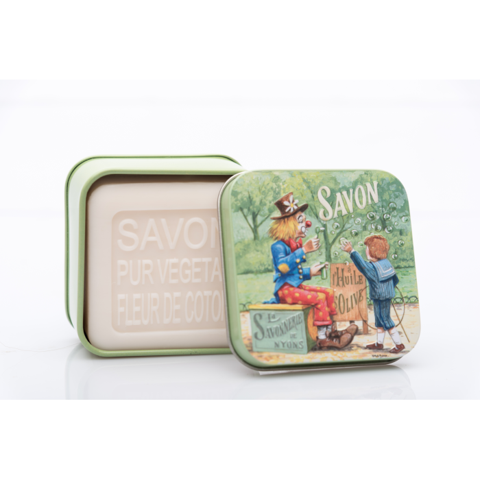 

La Savonnerie de Nyons Мыло с цветком хлопка в металлической коробке Клоун 100 г, Мыло с цветком хлопка в металлической коробке Клоун 100 г