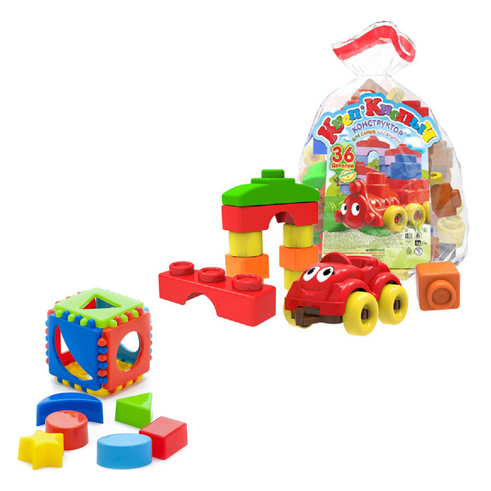 Развивающие игрушки Тебе-Игрушка Набор Игрушка Кубик логический малый + Конструктор Кноп-Кнопыч (36 дет.)