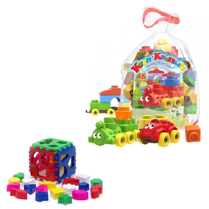 Развивающие игрушки Тебе-Игрушка Набор Игрушка Кубик логический большой + Конструктор Кноп-Кнопыч (46 деталей)