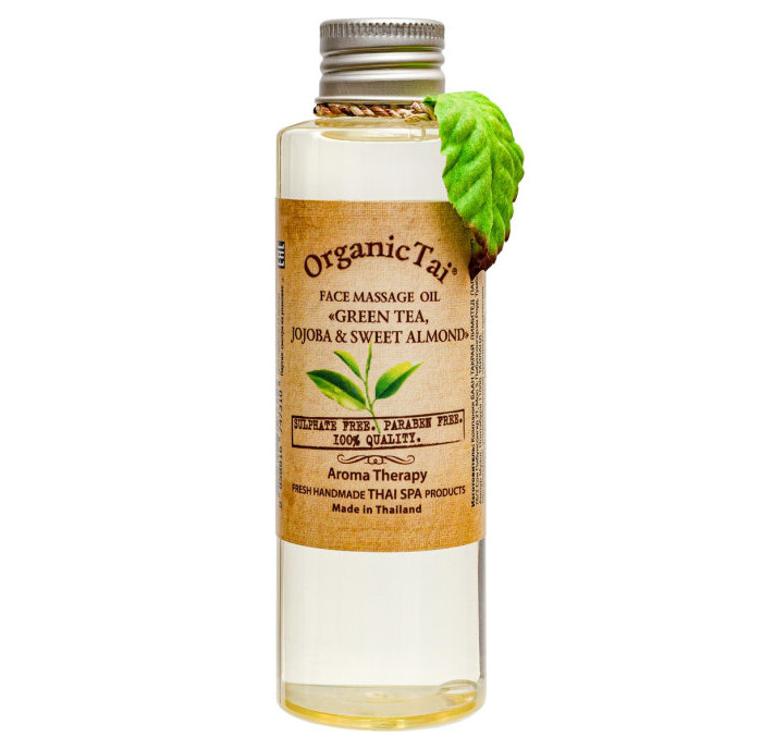 OrganicTai Массажное масло для лица Зеленый чай жожоба и сладкий миндаль 120 мл