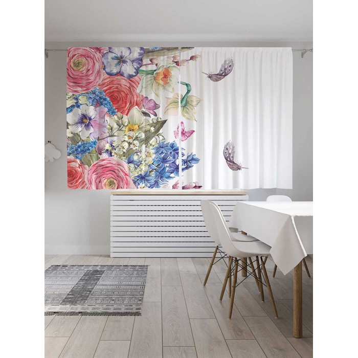 Купить Шторы, JoyArty Классические шторы Весенние цветы серия Oxford DeLux 2 полотна 145x180 см