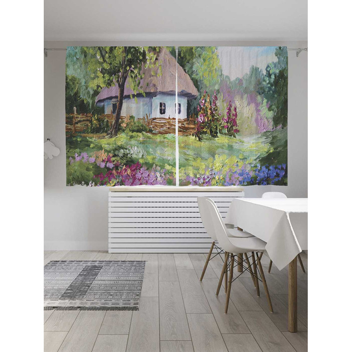 Купить Шторы, JoyArty Классические шторы Цветочная деревня серия Oxford DeLux 2 полотна 145x180 см