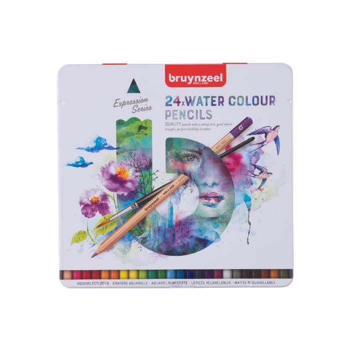 Bruynzeel Набор акварельных карандашей Expression Aquarel 24 цвета + кисть в коробе-пенале